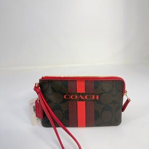 Coach Signature Brown and Red Wristlet
